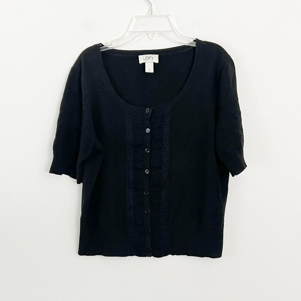 Ann Taylor LOFT // black cardigan sweater half sleeve M